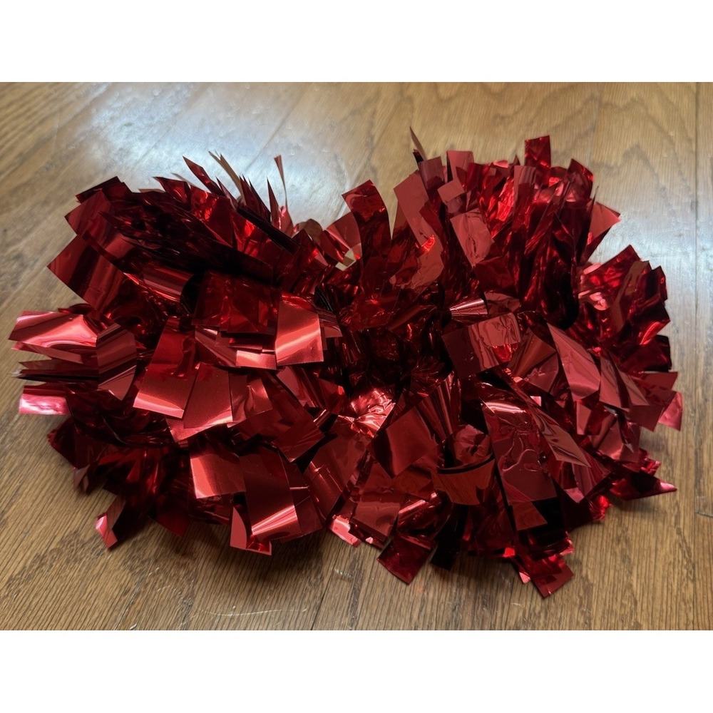Pom Poms Red Shiny Cheerleading Cheer Halloween Costume Girls Finger Hold NEW!